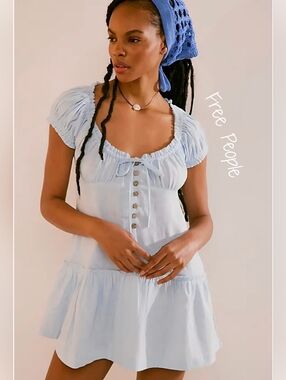 Free People Perri Linen Drop-Waist Mini Dress  Size XS NWT